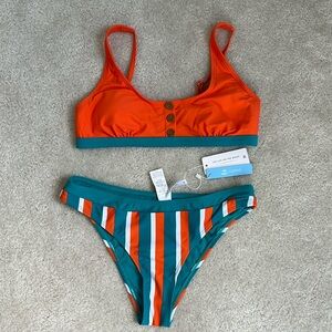 CUPSHE orange, teal, and white bikini, Size M
